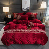 Flaming Red New Luxury Embroidered Velvet Duvet Set - The Linen House