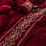 Flaming Red New Luxury Embroidered Velvet Duvet Set - The Linen House