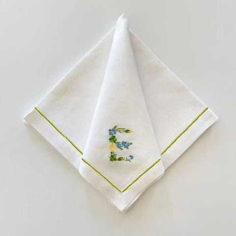 Floral Embroidered Monogramme Napkin - The Linen House