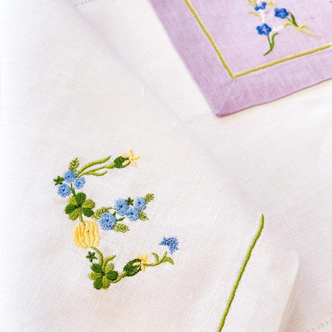 Floral Embroidered Monogramme Napkin - The Linen House