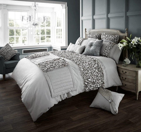 Grey wevian Bridal Bedding set with filling - The Linen House