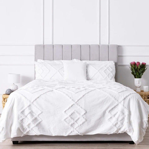New White Tufted Cotton Duvet Cover Set - The Linen House