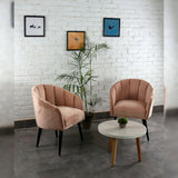 Solid Wooden Legs Wide Velvet Armchair With Table