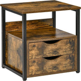 Industrial Side Table with 2 Storage Drawers for Living Room - The Linen House
