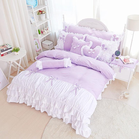 Light Purple & White Bridal Set with filling - The Linen House