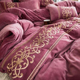 Luxury Charm Pink New Embroidered Velvet Duvet Set - The Linen House