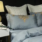 Luxury Light Mineral New Embroidered Duvet Set - The Linen House