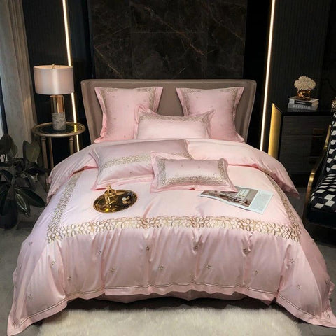 Luxury New Musk Rose Cotton Satin Embroidered Duvet Set - The Linen House