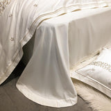 Luxury New White Cotton Satin Embroidered Duvet Set - The Linen House