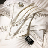 Luxury New White Cotton Satin Embroidered Duvet Set - The Linen House