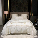 Luxury New White Cotton Satin Embroidered Duvet Set - The Linen House