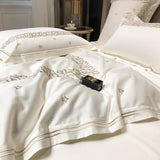 Luxury New White Cotton Satin Embroidered Duvet Set - The Linen House