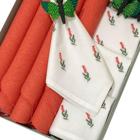 Mat & Napkin Luna Coral with Small Flowers - The Linen House