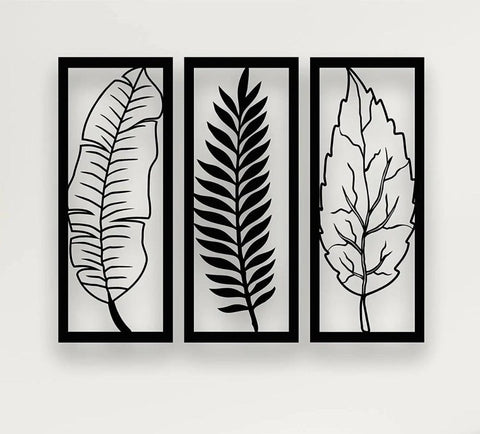 Metal Leaf Wall Art 3 Panels, Wall Decor (pack of 3) - The Linen House