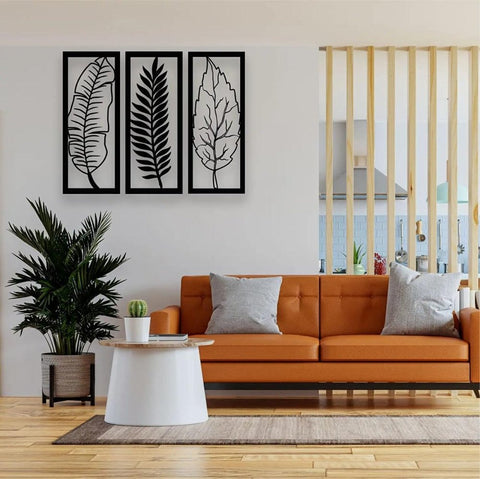 Metal Leaf Wall Art 3 Panels, Wall Decor (pack of 3) - The Linen House