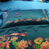 Mix Floral New Luxury Deep Blue Embroidered Bedding set - The Linen House