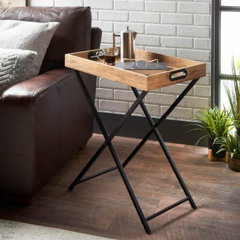 Multi - functional Living Room Black Iron Foldable Tray Table - The Linen House