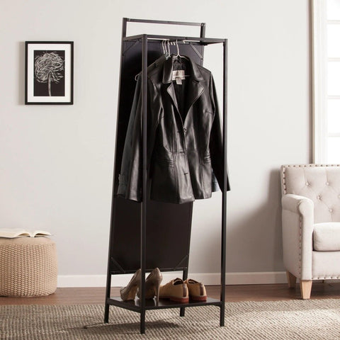 Multi - functional Mirror Stand with Hidden Coat and Shoe RacK - The Linen House