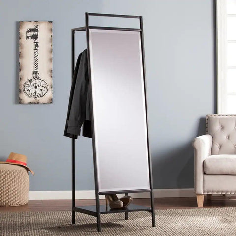 Multi - functional Mirror Stand with Hidden Coat and Shoe RacK - The Linen House