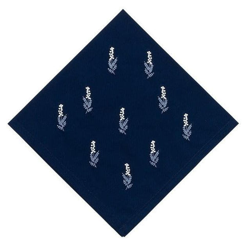 Navy Napkin & Mat with Off White and Blue Atena Small Flowers embroidery - The Linen House