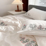 New Flowered Geometric Embroidered Duvet Set - The Linen House