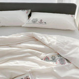 New Flowered Geometric Embroidered Duvet Set - The Linen House