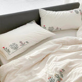 New Flowered Geometric Embroidered Duvet Set - The Linen House