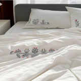New Flowered Geometric Embroidered Duvet Set - The Linen House
