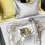 New Gleaming Embroidery with Grey Sateen Duvet Set - The Linen House