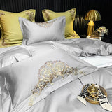 New Gleaming Embroidery with Grey Sateen Duvet Set - The Linen House