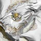 New Gleaming Embroidery with Grey Sateen Duvet Set - The Linen House