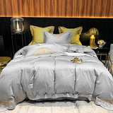 New Gleaming Embroidery with Grey Sateen Duvet Set - The Linen House