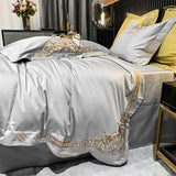 New Gleaming Embroidery with Grey Sateen Duvet Set - The Linen House