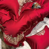 New Gleaming Embroidery with Rosy Sateen Duvet Set - The Linen House