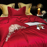 New Gleaming Embroidery with Rosy Sateen Duvet Set - The Linen House