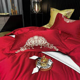 New Gleaming Embroidery with Rosy Sateen Duvet Set - The Linen House