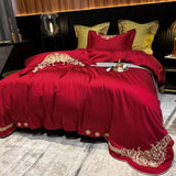 New Gleaming Embroidery with Rosy Sateen Duvet Set - The Linen House