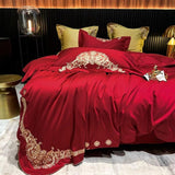 New Gleaming Embroidery with Rosy Sateen Duvet Set - The Linen House