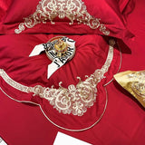 New Gleaming Embroidery with Rosy Sateen Duvet Set - The Linen House