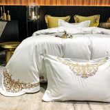 New Gleaming Embroidery with White Sateen Duvet Set - The Linen House
