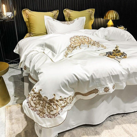 New Gleaming Embroidery with White Sateen Duvet Set - The Linen House