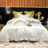 New Gleaming Embroidery with White Sateen Duvet Set - The Linen House