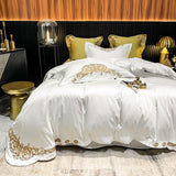 New Gleaming Embroidery with White Sateen Duvet Set - The Linen House
