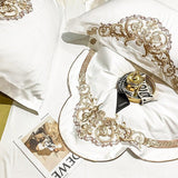 New Gleaming Embroidery with White Sateen Duvet Set - The Linen House