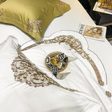 New Gleaming Embroidery with White Sateen Duvet Set - The Linen House