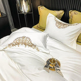 New Gleaming Embroidery with White Sateen Duvet Set - The Linen House