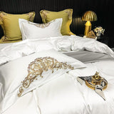 New Gleaming Embroidery with White Sateen Duvet Set - The Linen House