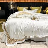 New Gleaming Embroidery with White Sateen Duvet Set - The Linen House