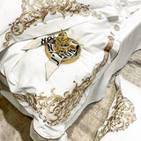 New Gleaming Embroidery with White Sateen Duvet Set - The Linen House