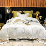 New Gleaming Embroidery with White Sateen Duvet Set - The Linen House